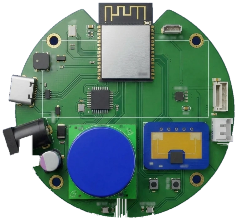 The Airceptor circuit board — hover a component to see what it senses